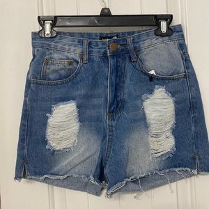 Distressed high waisted jean shorts